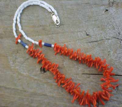Necklace Natural Coral w/ Clam Shell Choker